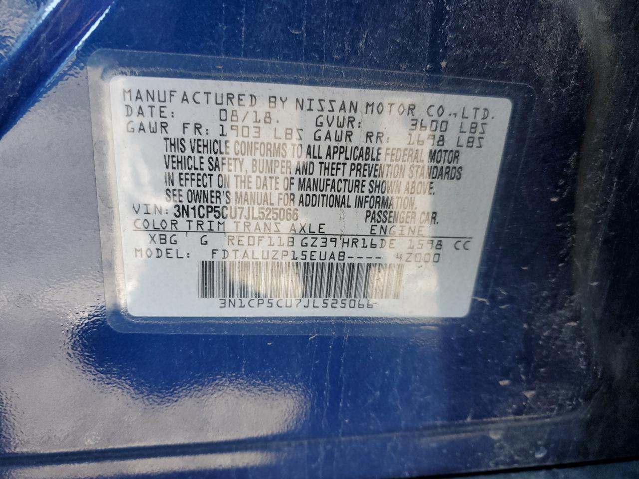 3N1CP5CU7JL525066 NISSAN KICKS 2018