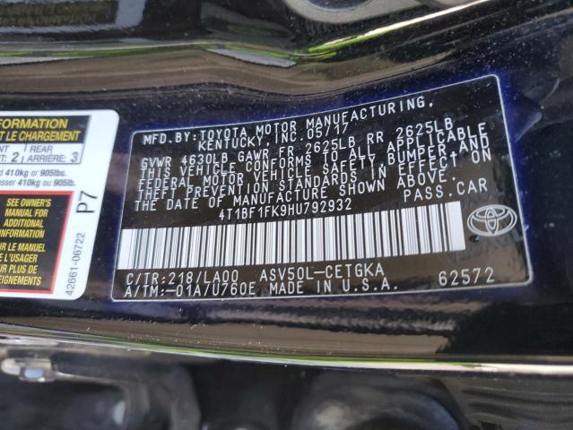 4T1BF1FK9HU792932 | 2017 TOYOTA CAMRY LE