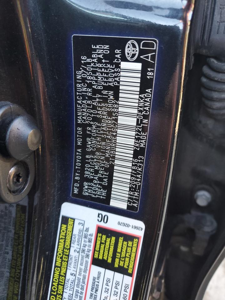 2T1BURHE4GC715882 TOYOTA COROLLA 2016