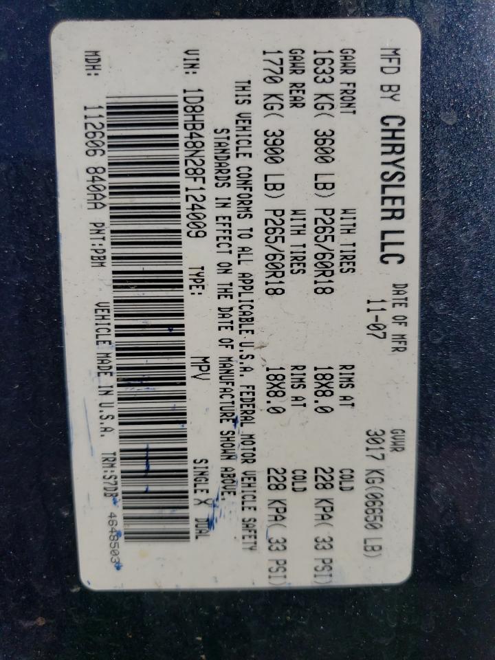 1D8HB48N28F124009 2008 Dodge Durango Slt