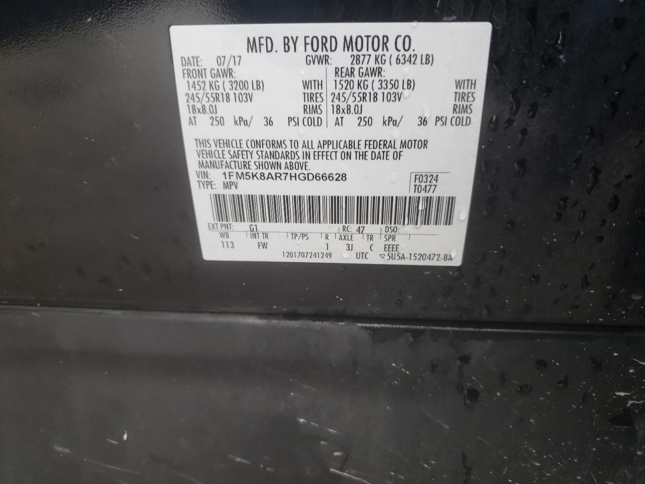 1FM5K8AR7HGD66628 FORD EXPLORER 2017
