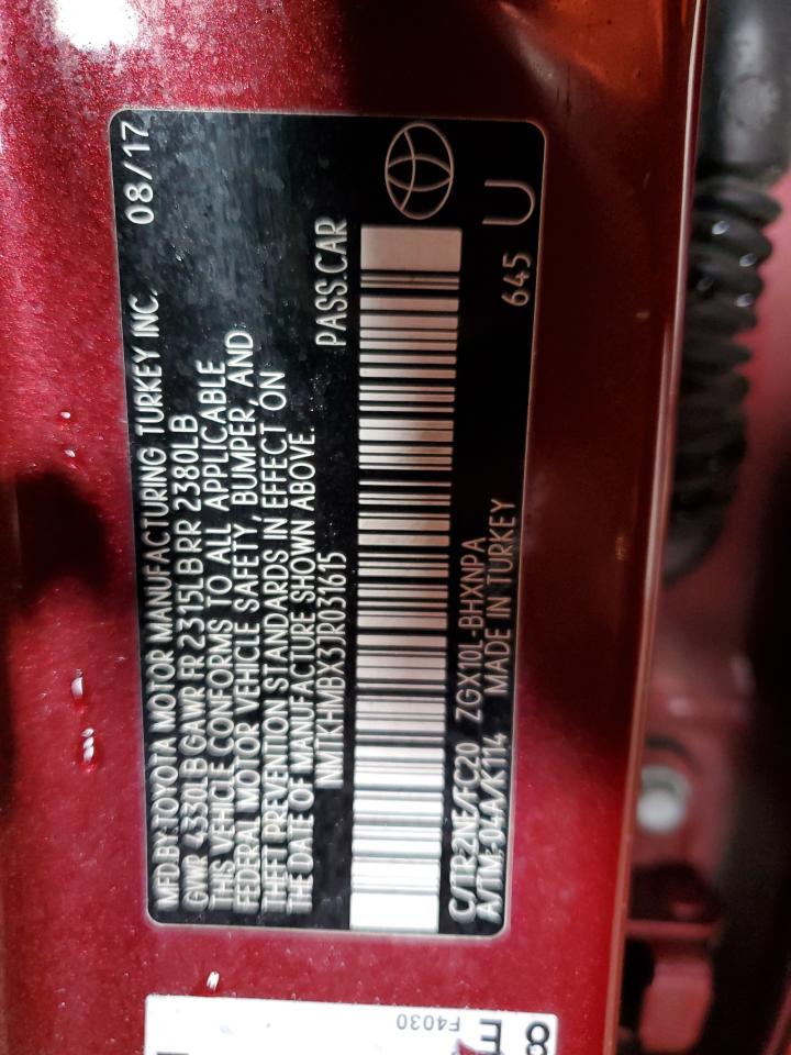 NMTKHMBX3JR031615 TOYOTA C-HR 2018