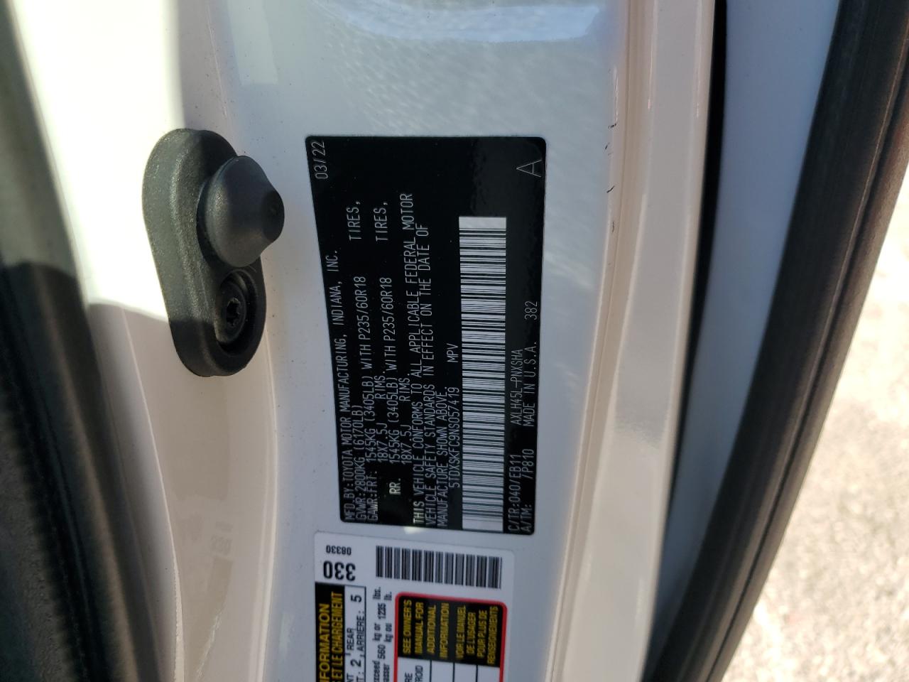 5TDXSKFC9NS057419 TOYOTA SIENNA 2022