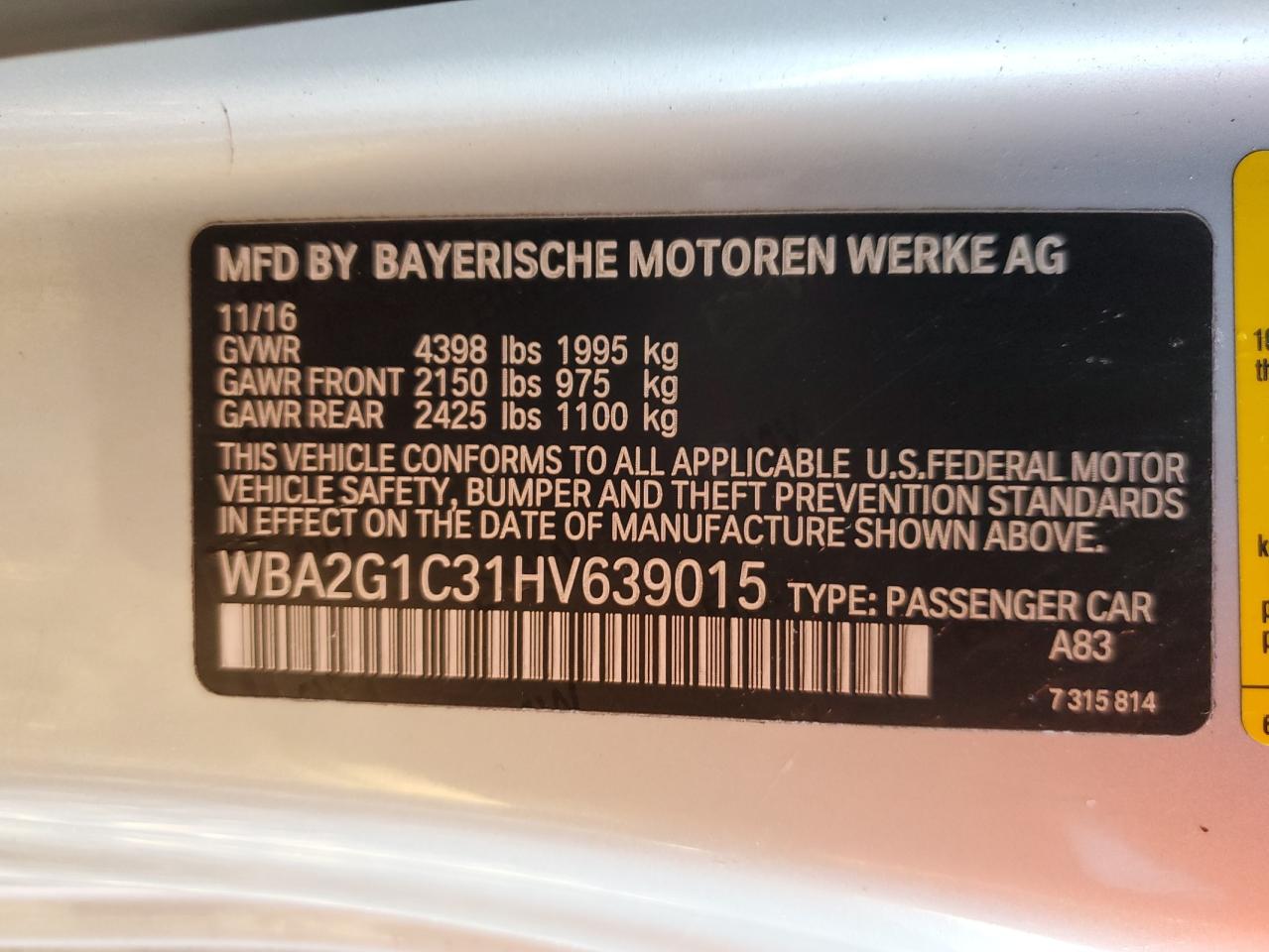 WBA2G1C31HV639015 BMW M2 2017