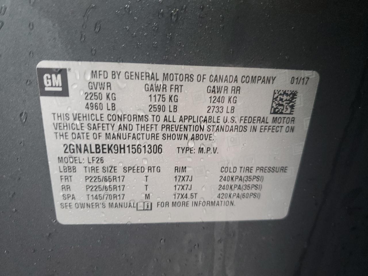 2GNALBEK9H1561306 CHEVROLET EQUINOX 2017