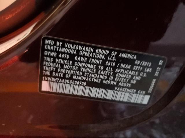 2013 Volkswagen Passat Se VIN: 1VWBH7A39DC038735 Lot: 38484704