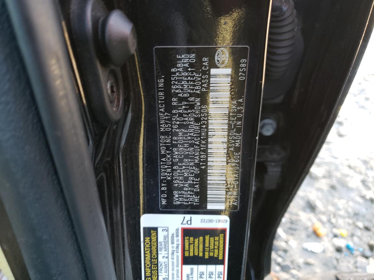 4T1BF1FK1HU432506 TOYOTA CAMRY 2017