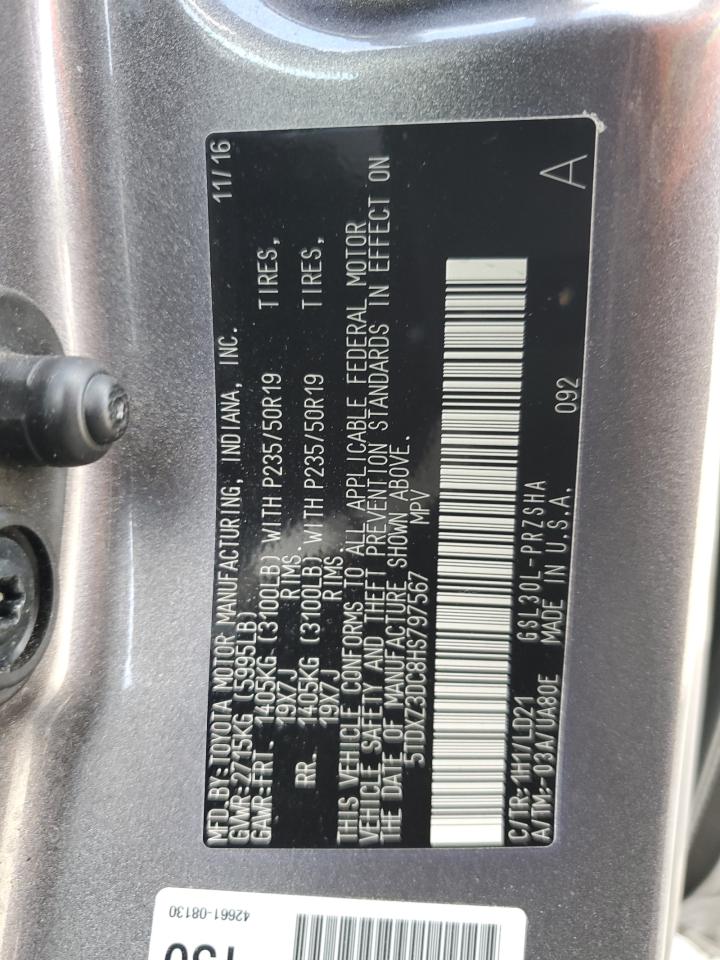 5TDXZ3DC8HS797567 TOYOTA SIENNA 2017