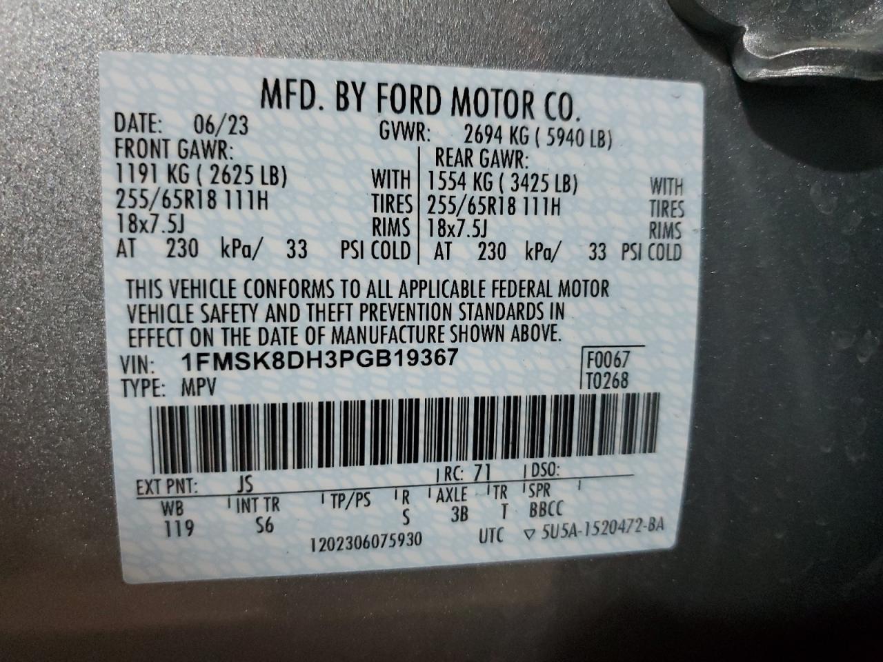 1FMSK8DH3PGB19367 FORD EXPLORER 2023