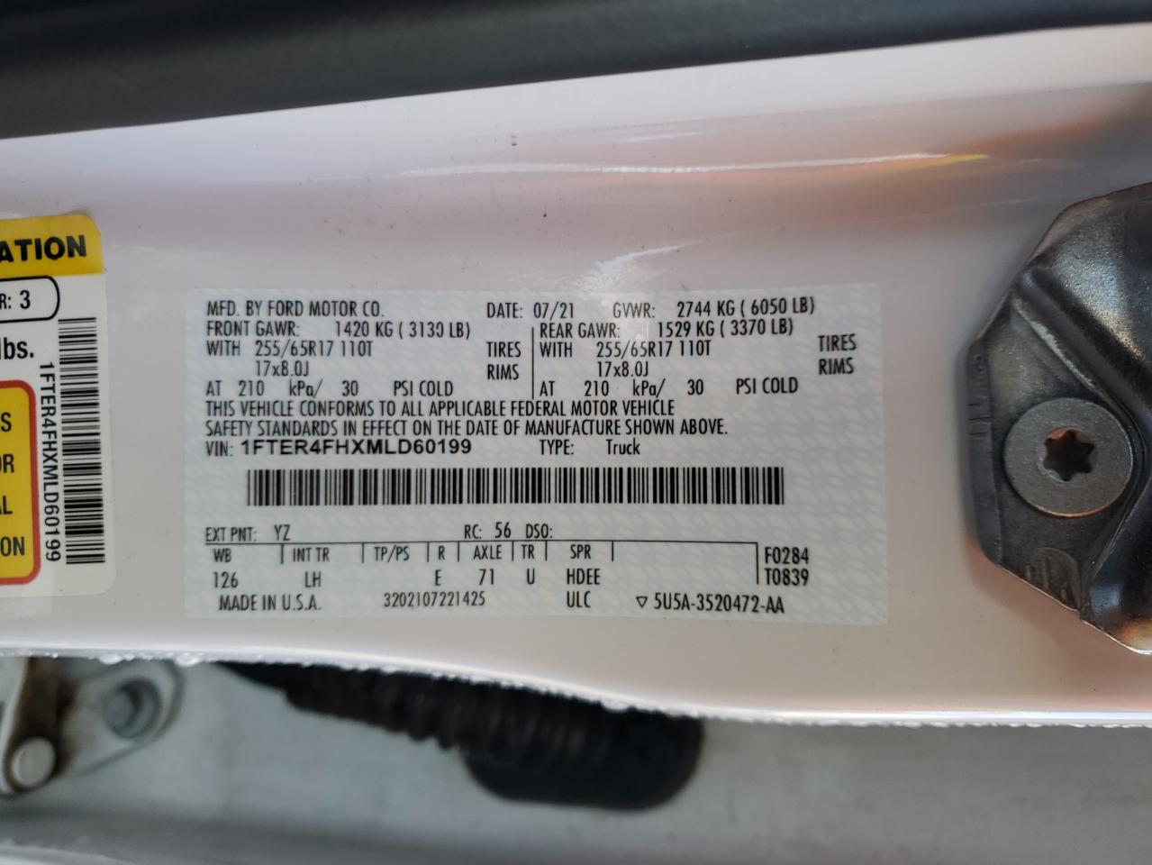 1FTER4FHXMLD60199 FORD RANGER 2021