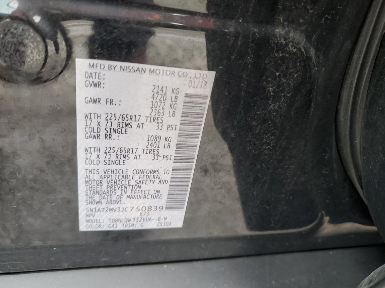 5N1AT2MV3JC750839 NISSAN ROGUE 2018
