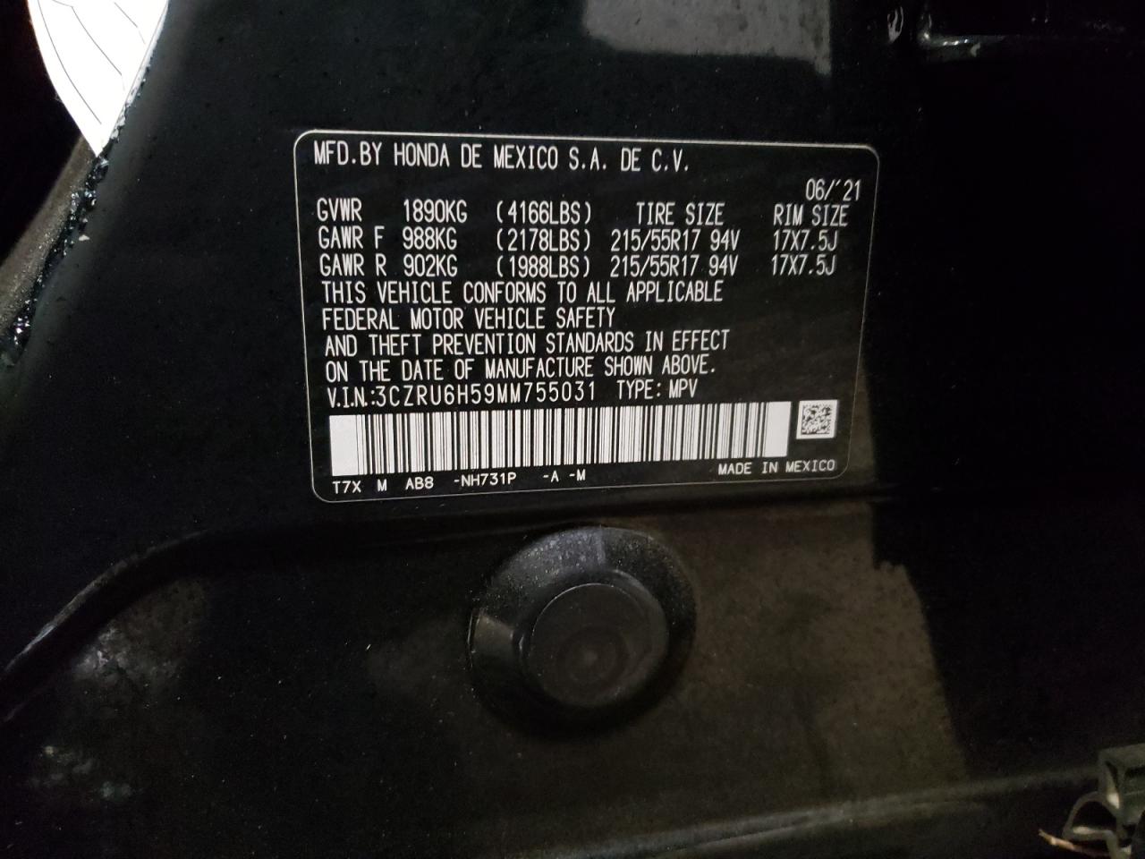 3CZRU6H59MM755031 HONDA HR-V 2021
