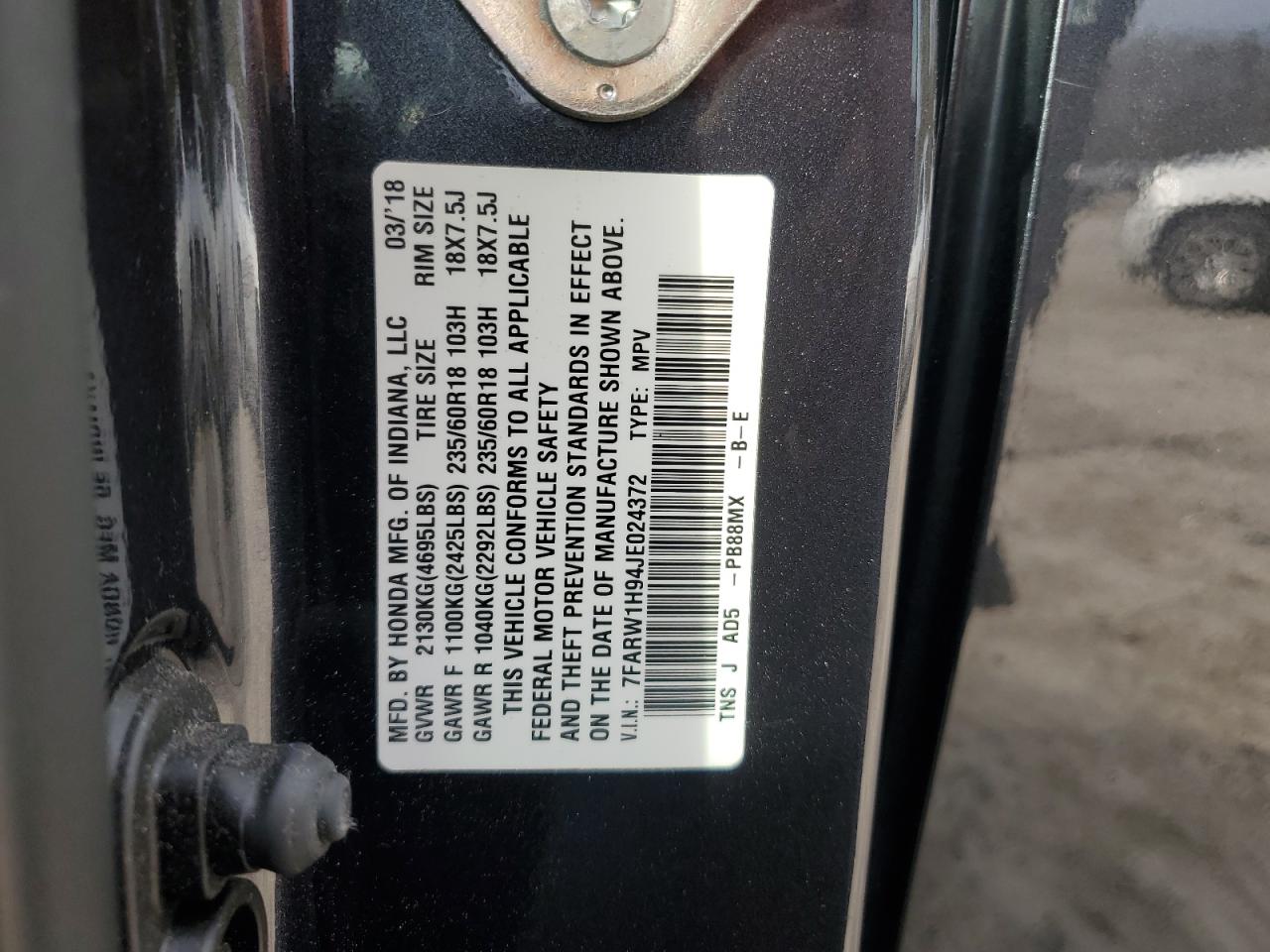 7FARW1H94JE024372 HONDA CRV 2018