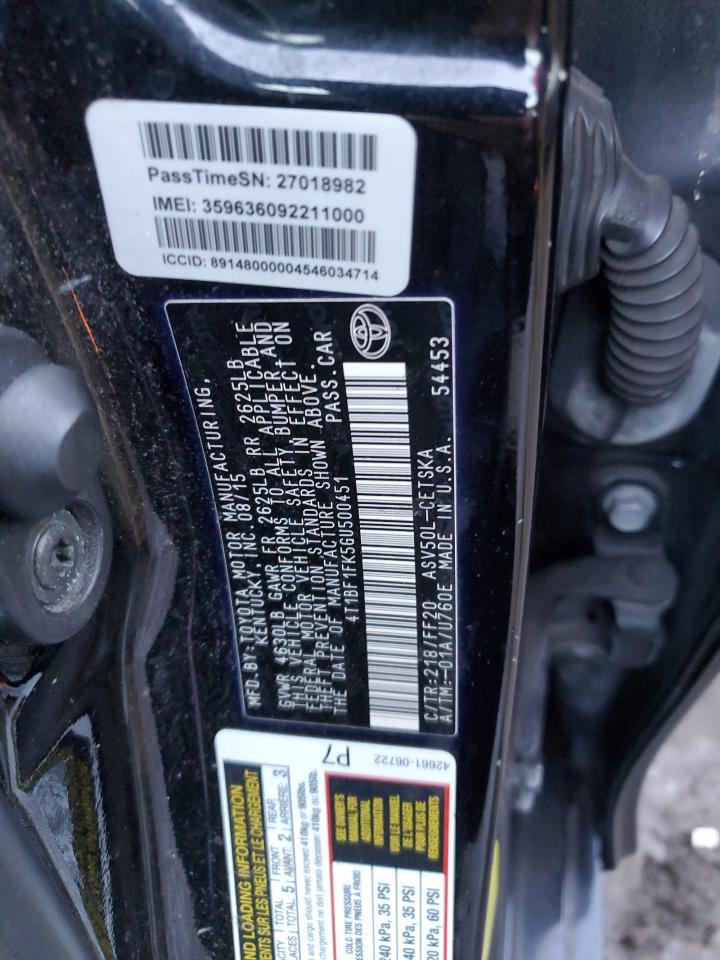 4T1BF1FK5GU500451 TOYOTA CAMRY 2016
