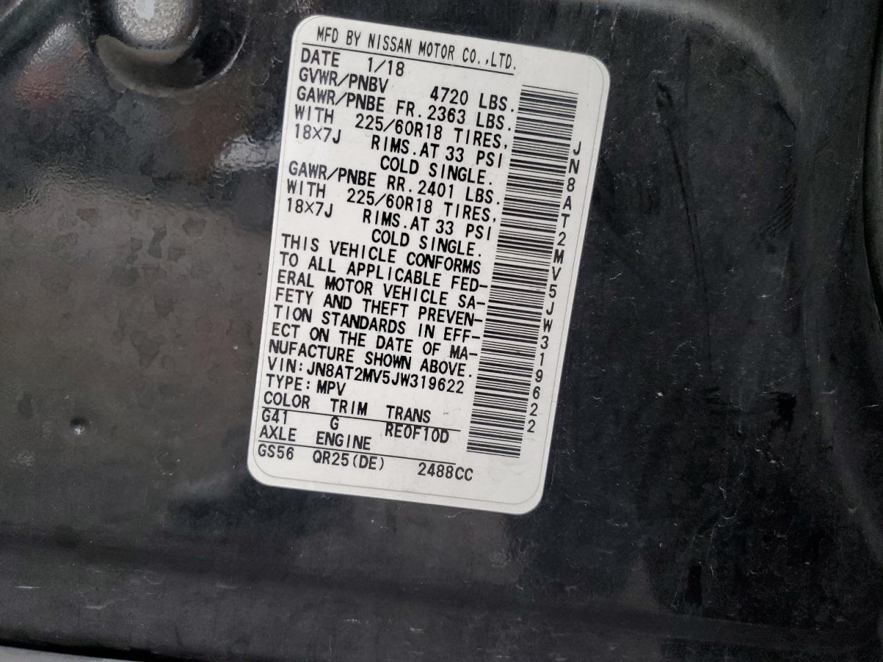 JN8AT2MV5JW319622 NISSAN ROGUE 2018