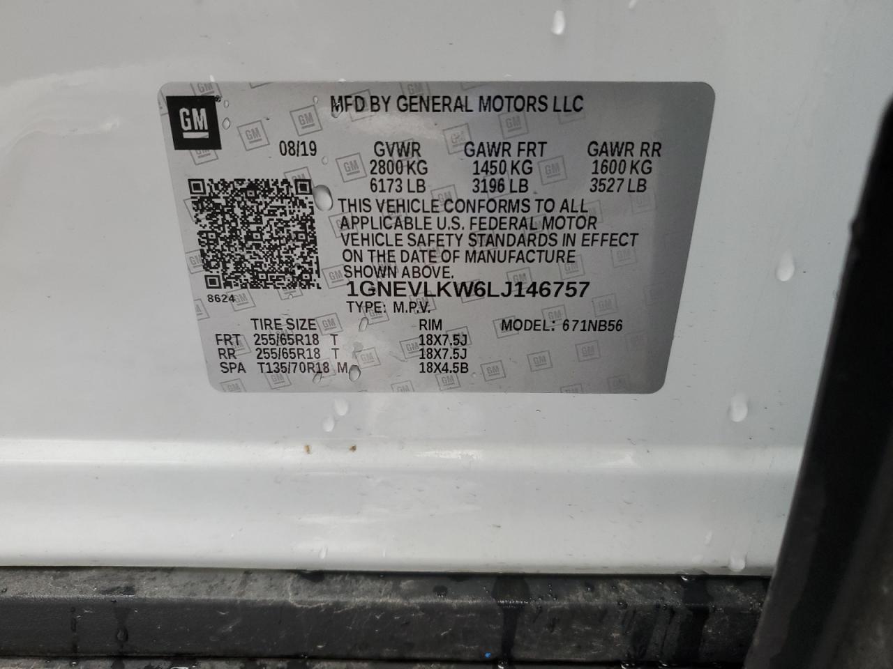 1GNEVLKW6LJ146757 CHEVROLET TRAVERSE 2020