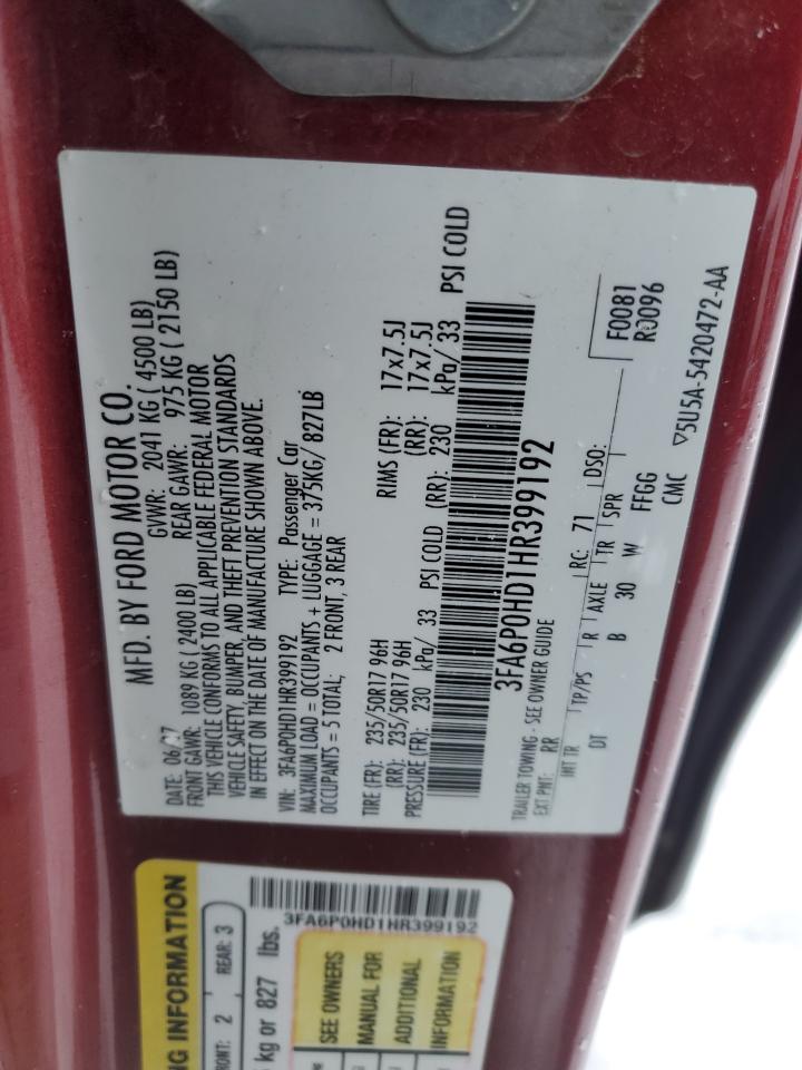 3FA6P0HD1HR399192 FORD FUSION 2017