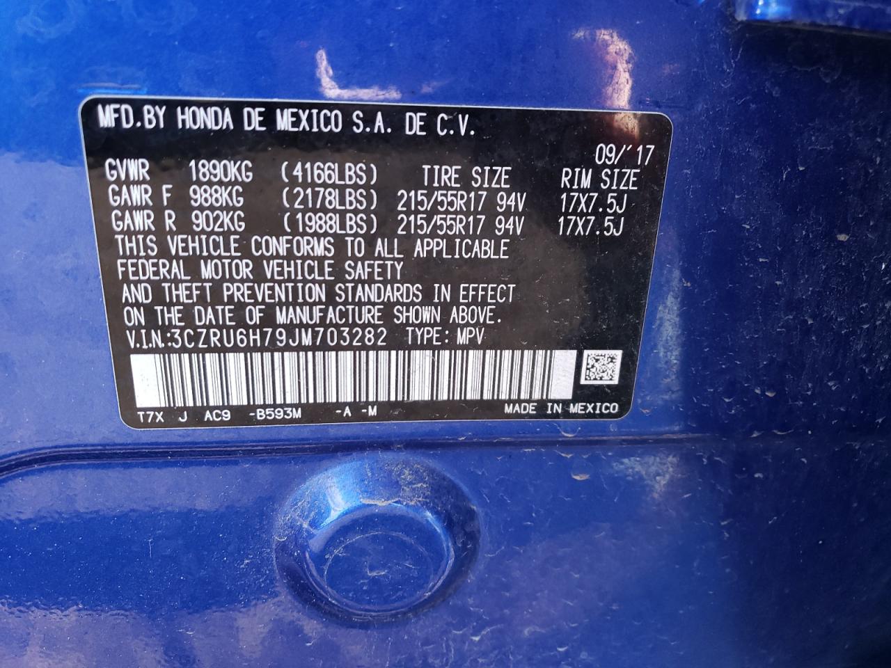 3CZRU6H79JM703282 HONDA HR-V 2018
