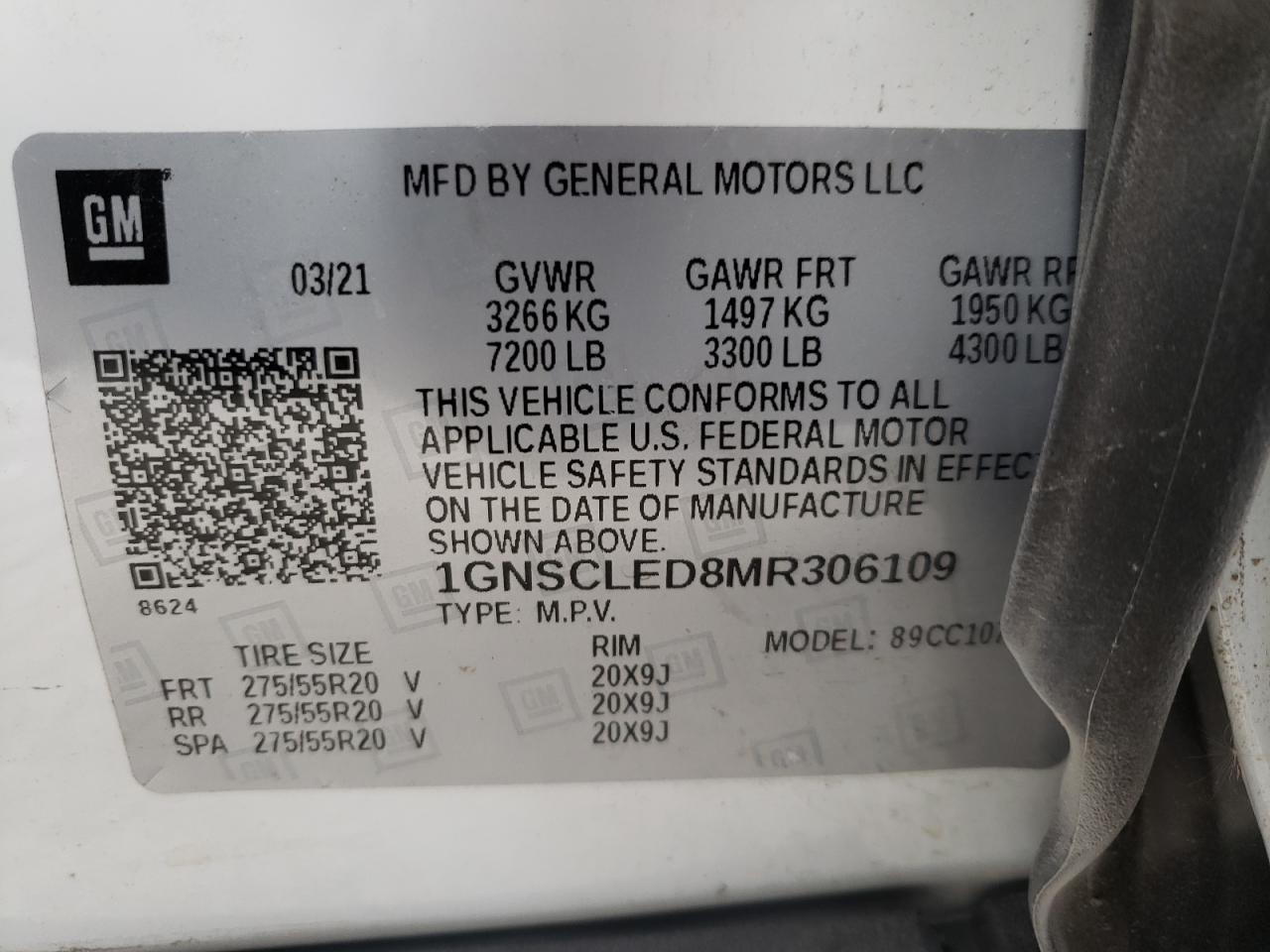 1GNSCLED8MR306109 CHEVROLET TAHOE 2021