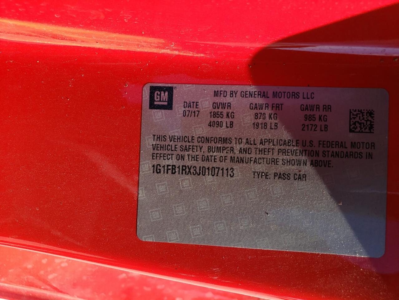 1G1FB1RX3J0107113 CHEVROLET CAMARO 2018