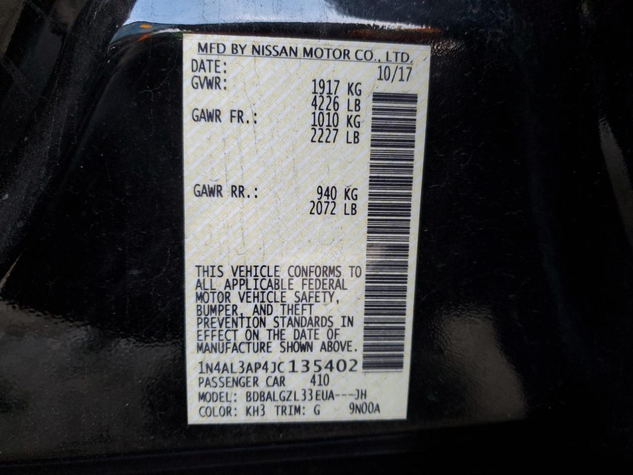 1N4AL3AP4JC135402 NISSAN ALTIMA 2018