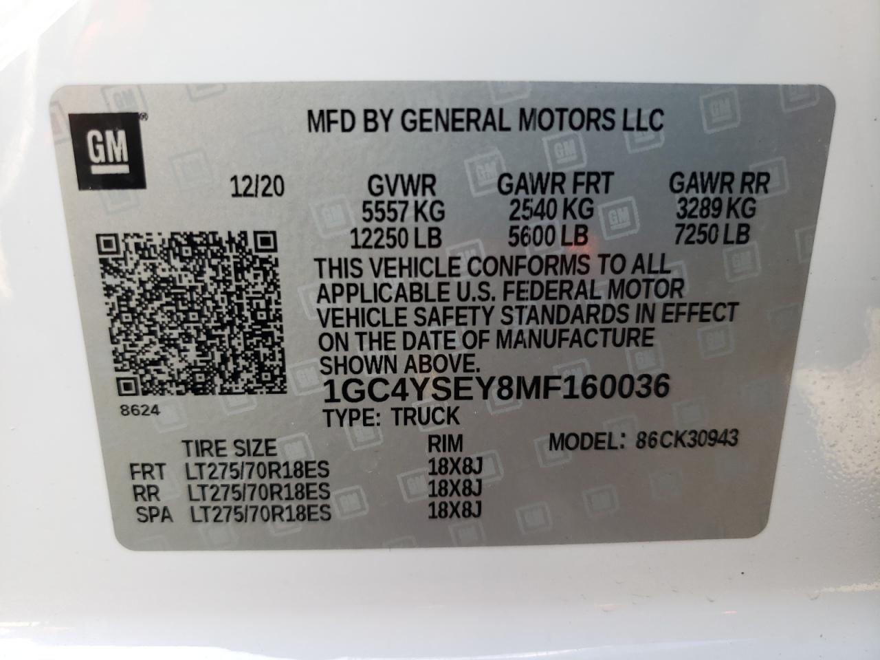 1GC4YSEY8MF160036 CHEVROLET ALL Models 2021