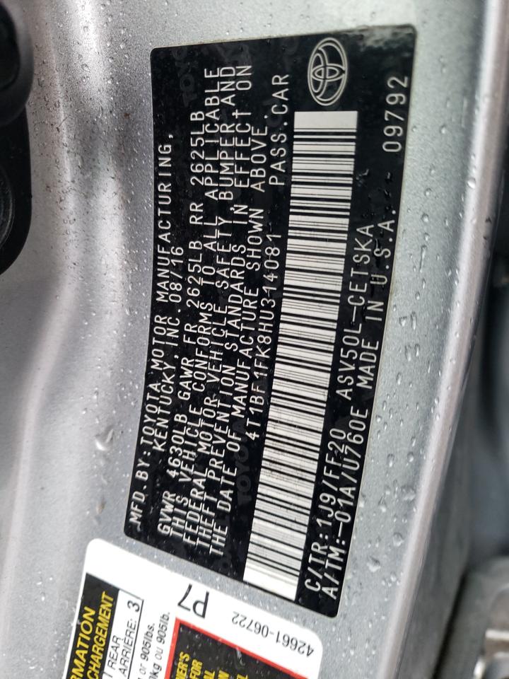 4T1BF1FK8HU314081 TOYOTA CAMRY 2017