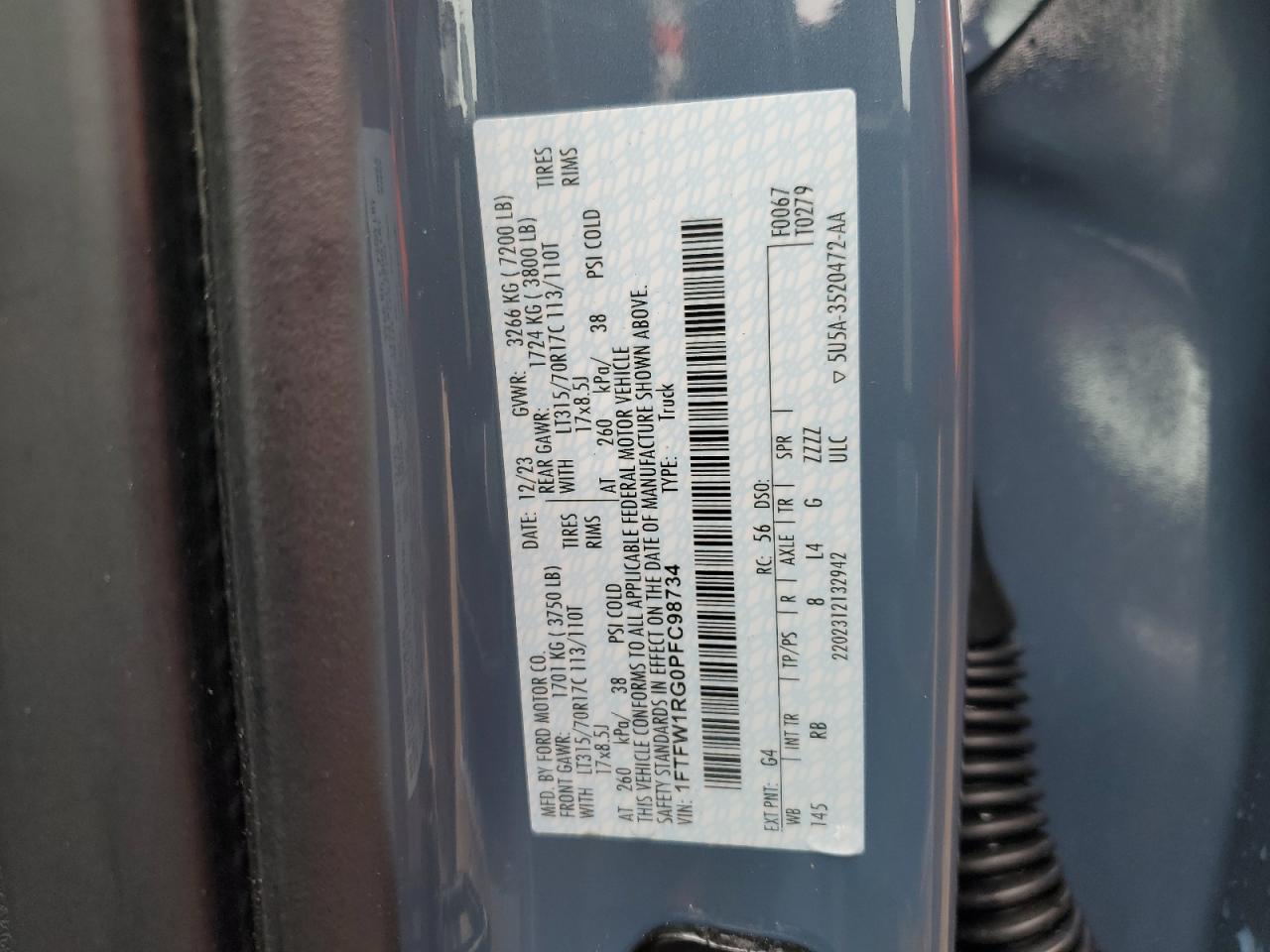 1FTFW1RG0PFC98734 FORD F150 2023