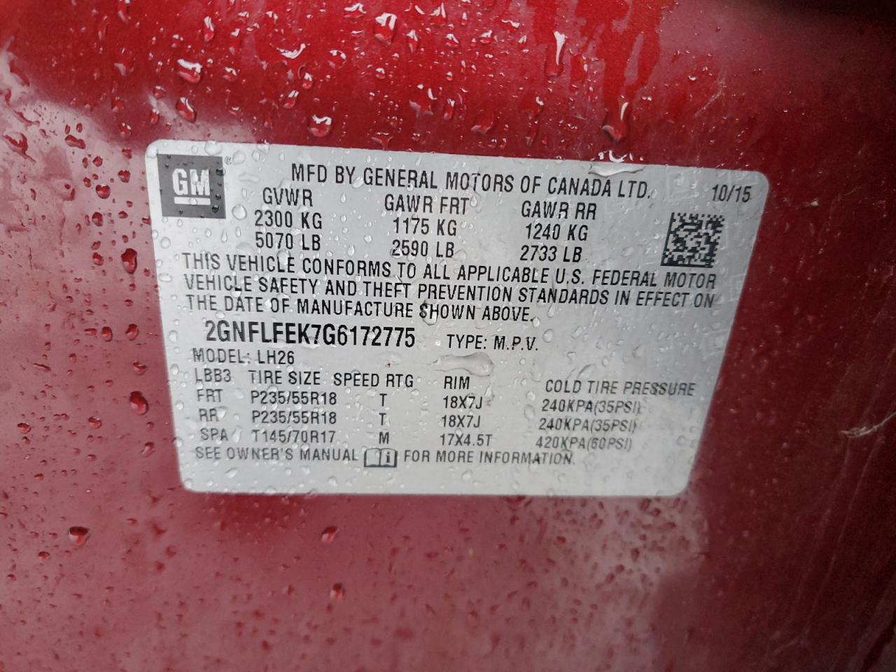 2GNFLFEK7G6172775 CHEVROLET EQUINOX 2016