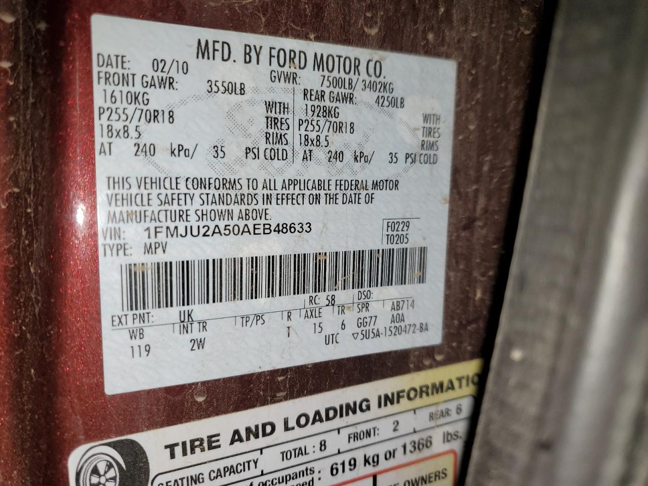 1FMJU2A50AEB48633 2010 Ford Expedition Limited