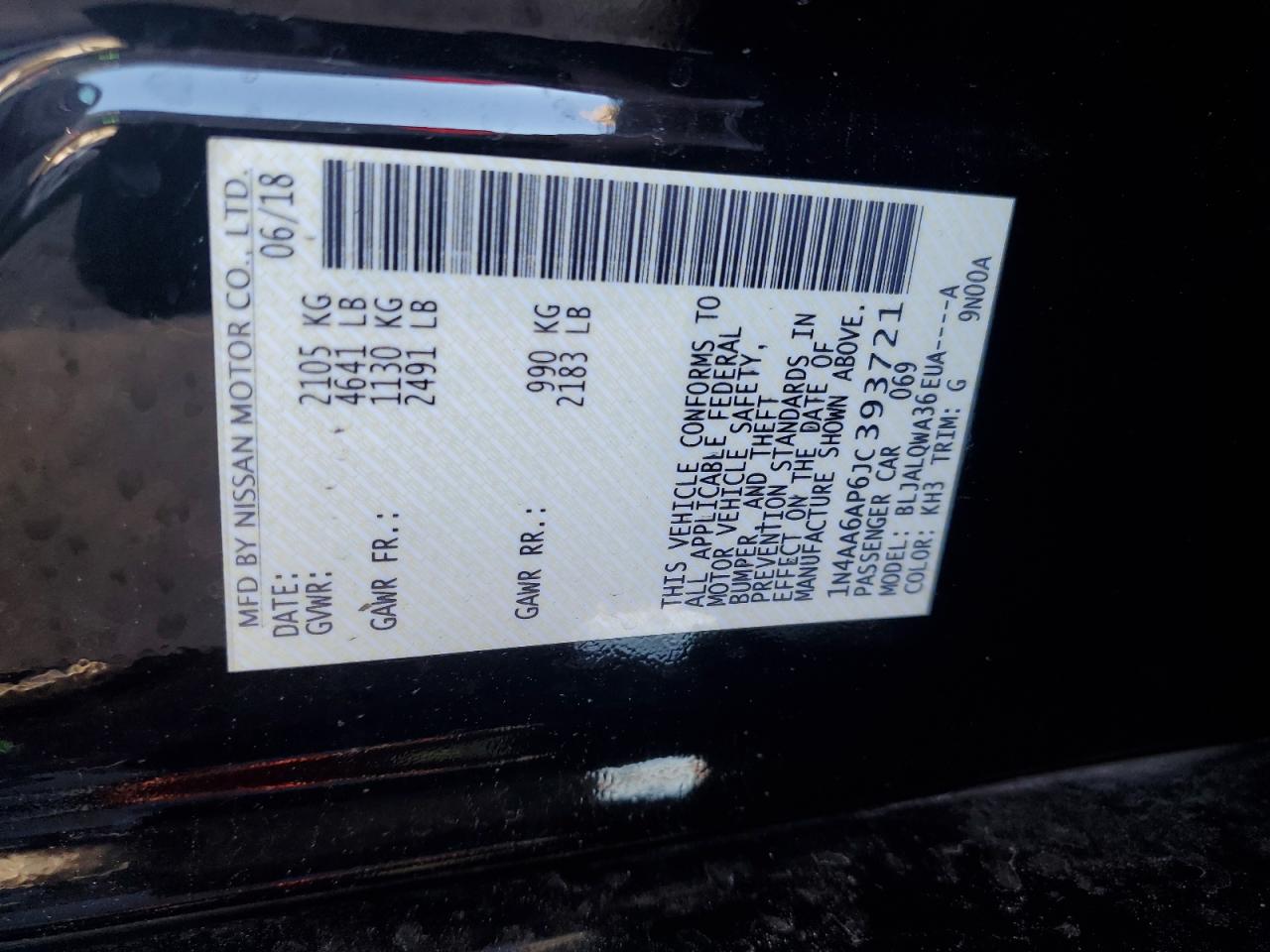 1N4AA6AP6JC393721 NISSAN MAXIMA 2018