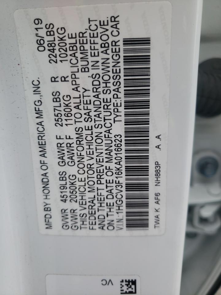 1HGCV3F16KA016623 HONDA ACCORD 2019