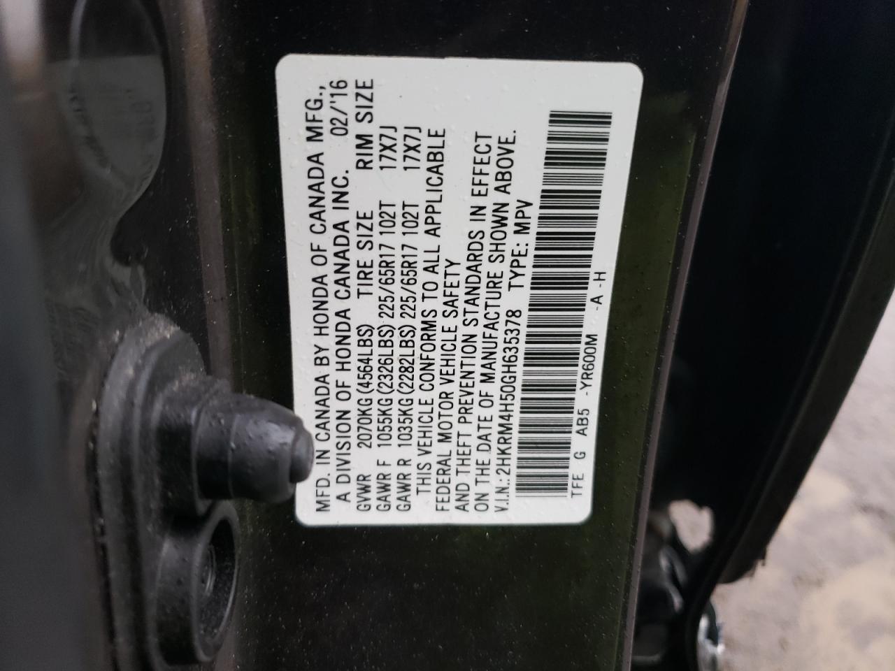 2HKRM4H50GH635378 HONDA CRV 2016