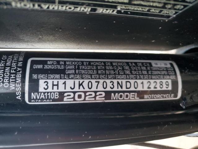 2022 HONDA NVA110 B - 3H1JK0703ND012289