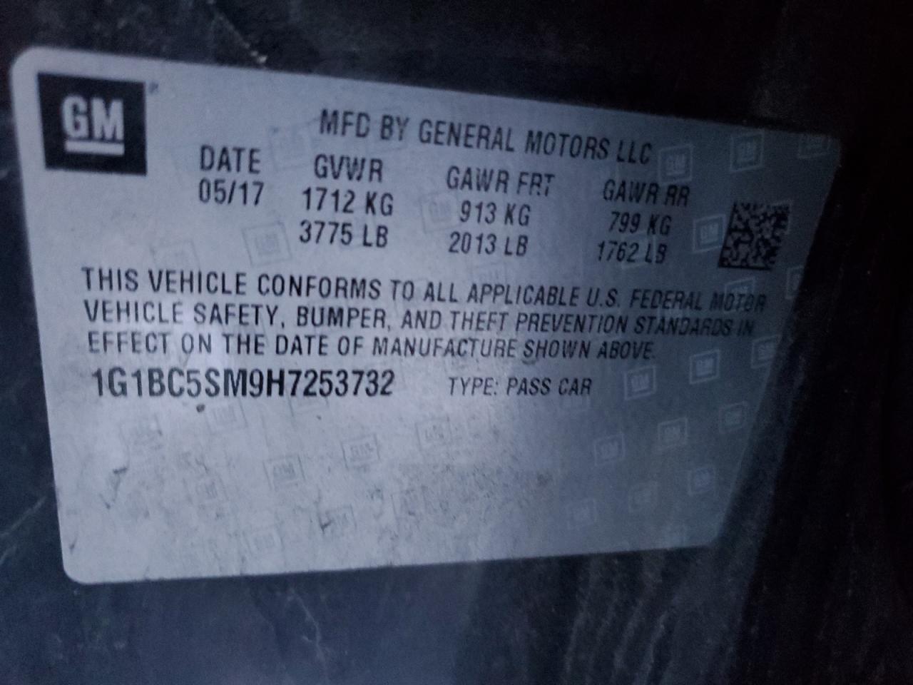 1G1BC5SM9H7253732 CHEVROLET CRUZE 2017