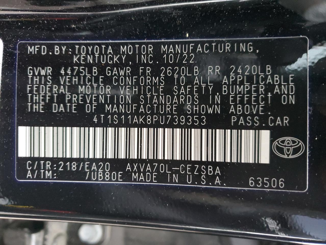 4T1S11AK8PU739353 TOYOTA CAMRY 2023