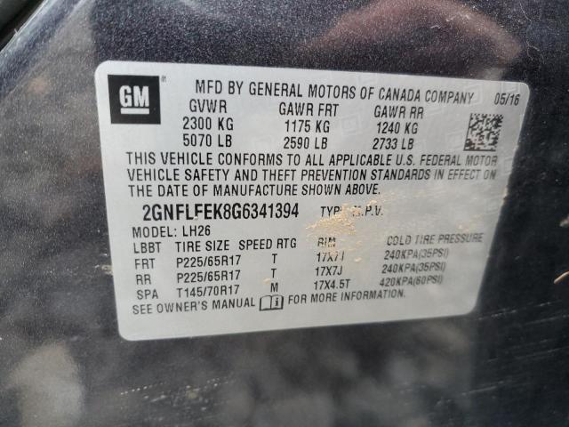 2GNFLFEK8G6341394 | 2016 CHEVROLET EQUINOX LT