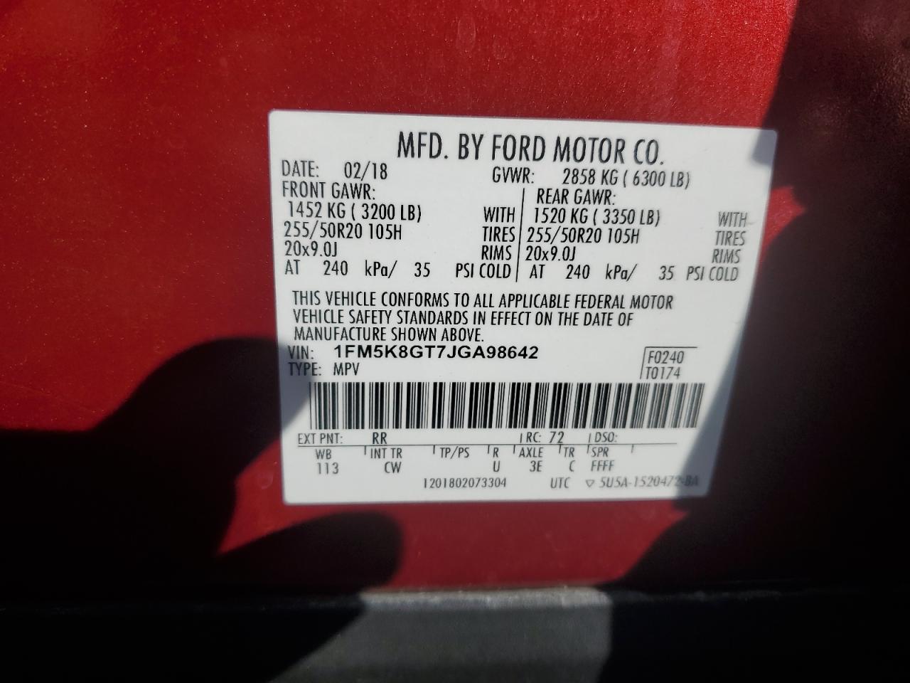 1FM5K8GT7JGA98642 FORD EXPLORER 2018
