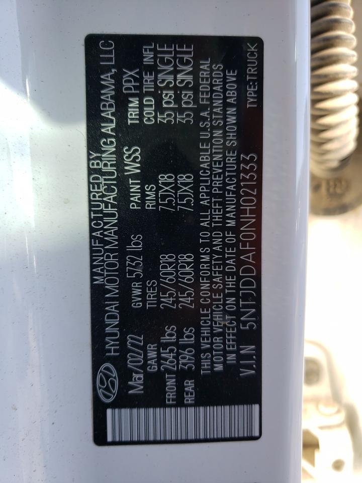 5ntjddaf0nh021333 5NTJDDAF0NH021333 2022 Hyundai Santa Cruz Sel Premium