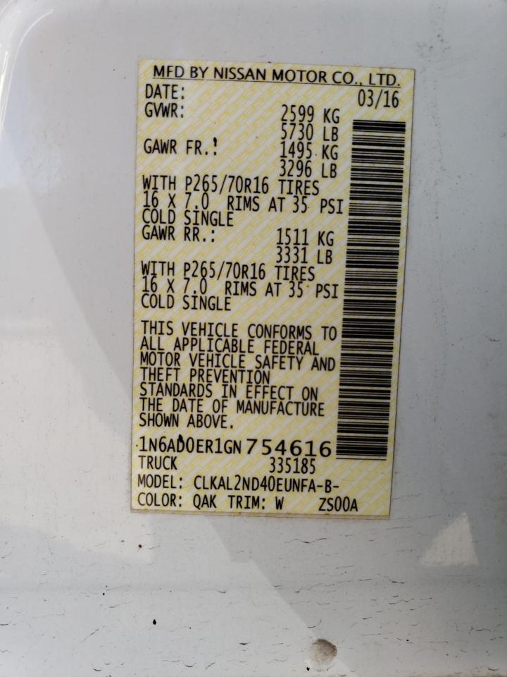 1N6AD0ER1GN754616 NISSAN FRONTIER 2016