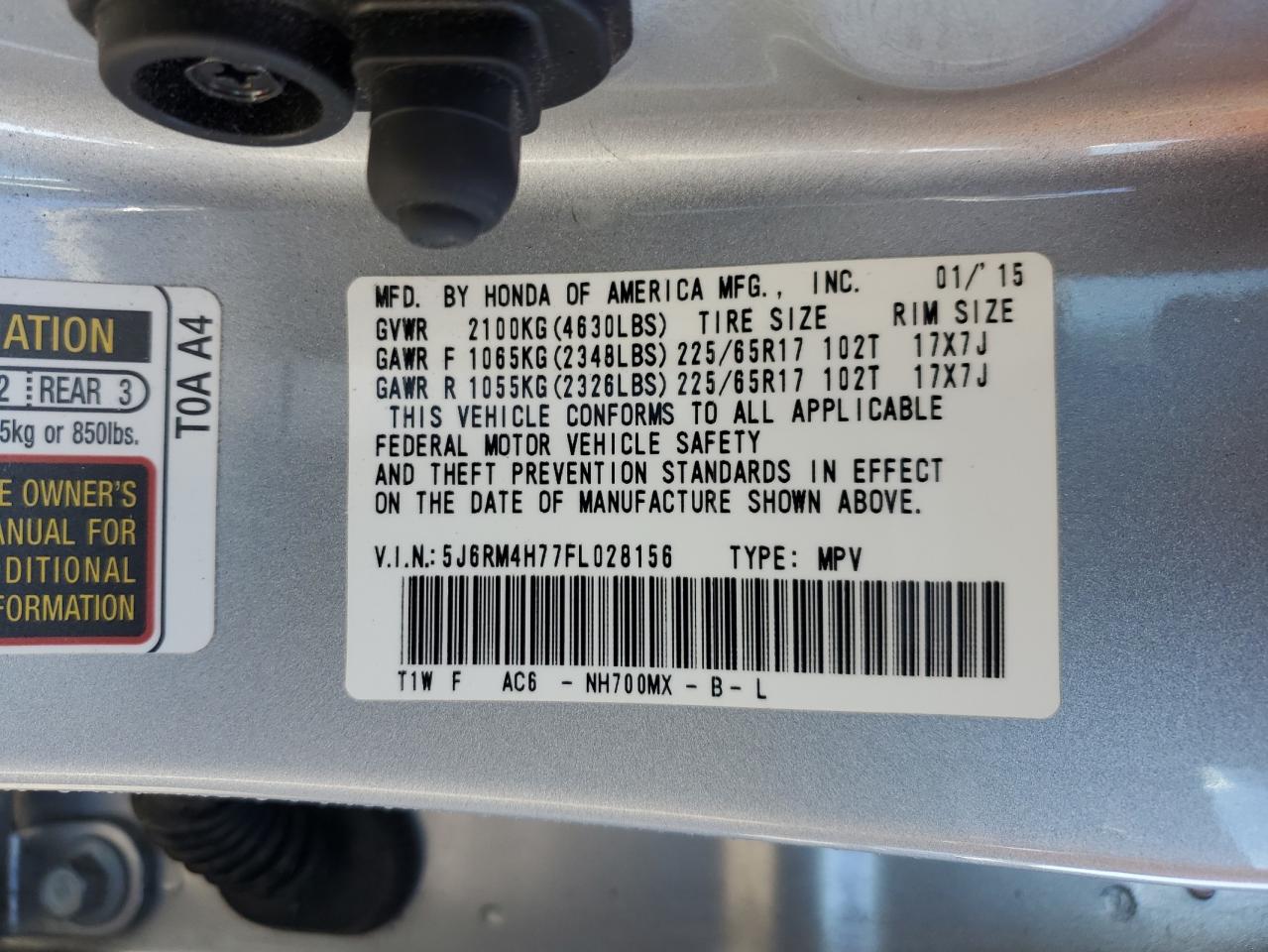 5J6RM4H77FL028156 2015 Honda Cr-V Exl