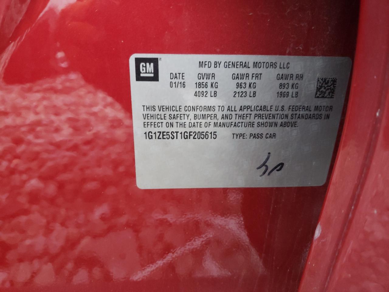 1G1ZE5ST1GF205615 CHEVROLET MALIBU 2016