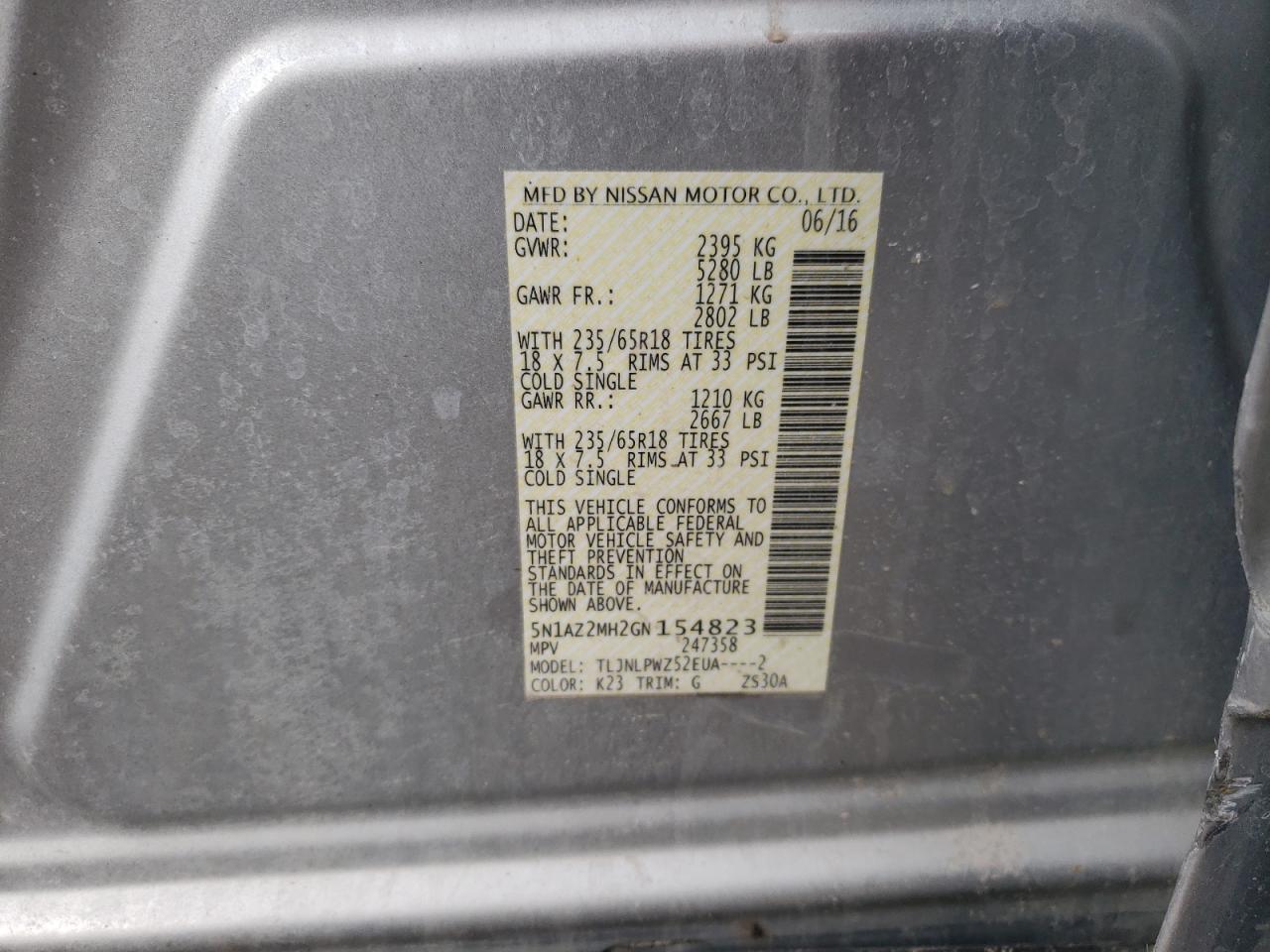 5N1AZ2MH2GN154823 NISSAN MURANO 2016