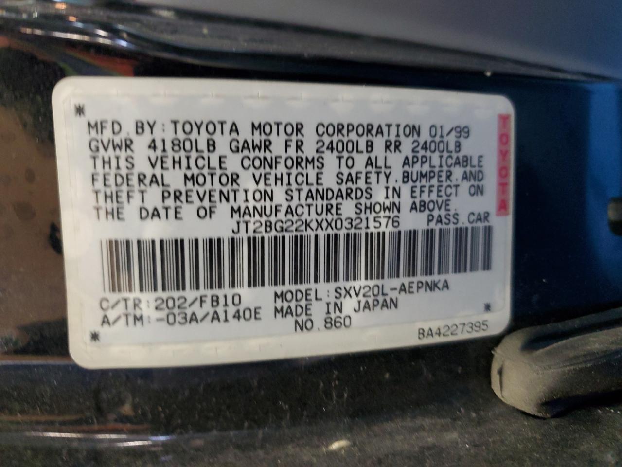 JT2BG22KXX0321576 1999 Toyota Camry Le