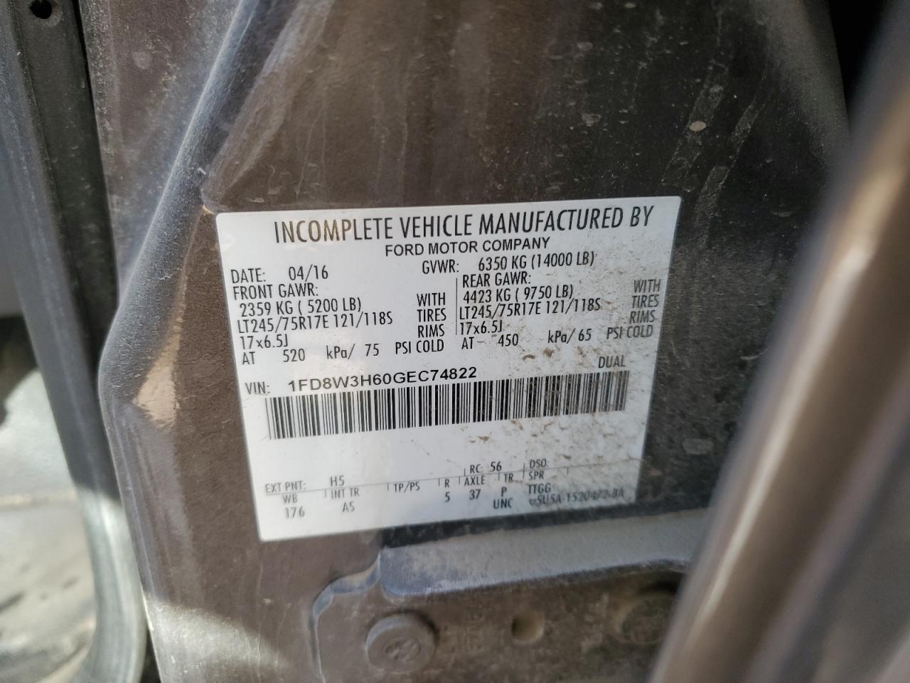 1FD8W3H60GEC74822 FORD F350 2016