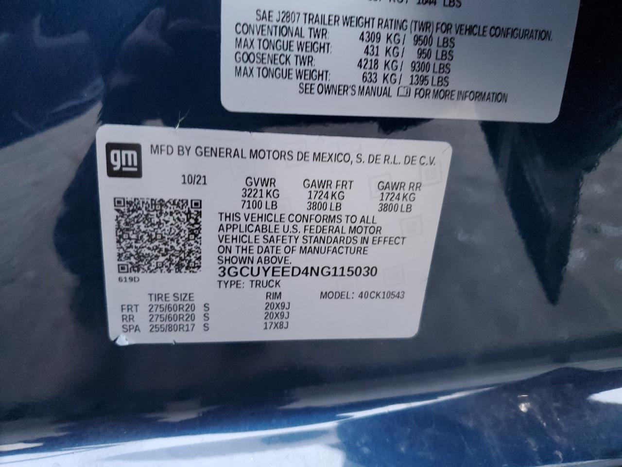 3GCUYEED4NG115030 CHEVROLET ALL Models 2022