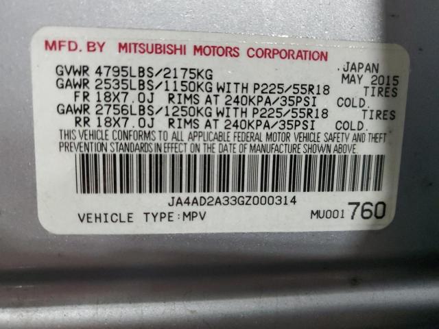 JA4AD2A33GZ000314 | 2016 MITSUBISHI OUTLANDER