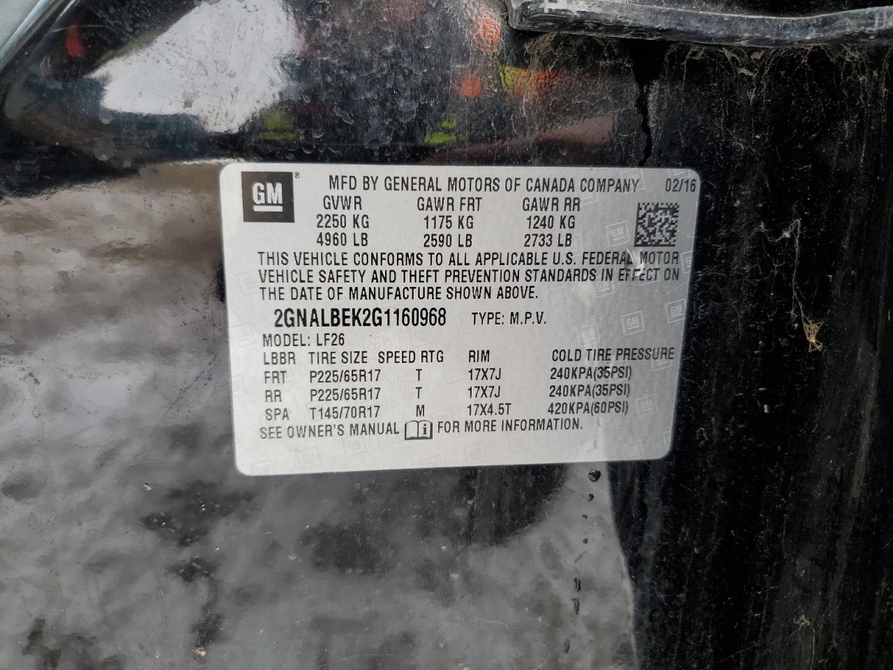 2GNALBEK2G1160968 CHEVROLET EQUINOX 2016