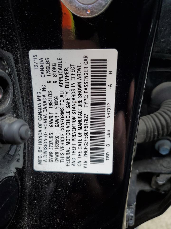 2HGFC2F56GH517827 HONDA CIVIC 2016