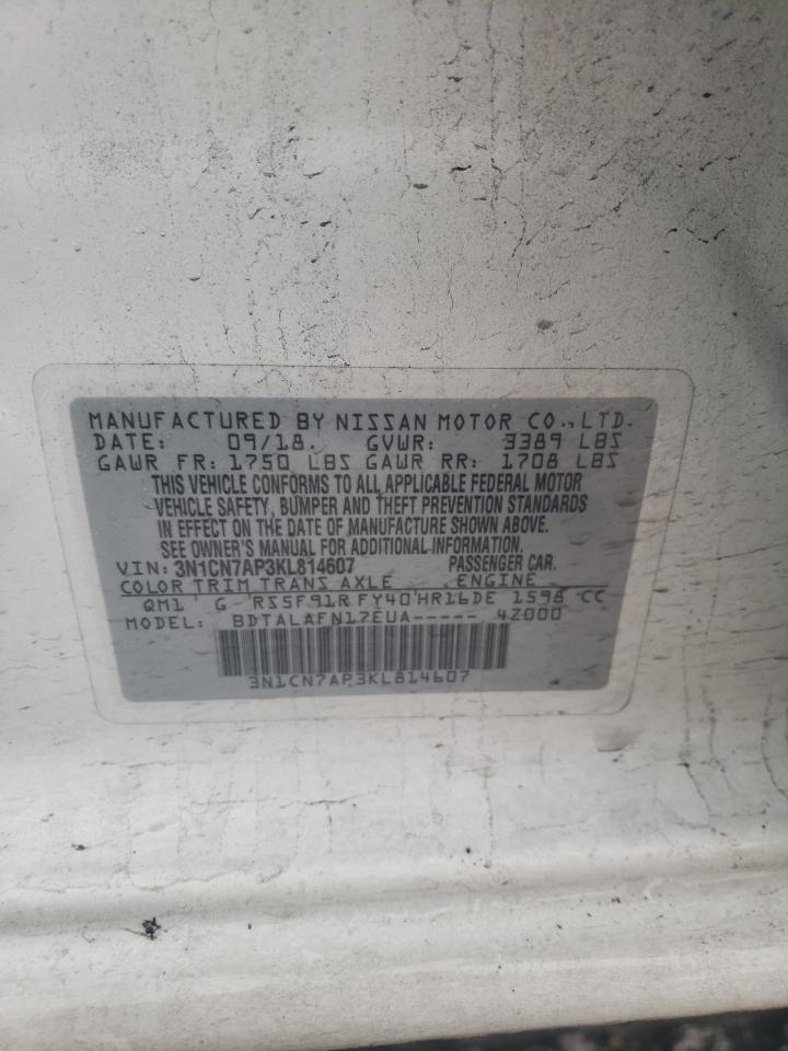3N1CN7AP3KL814607 NISSAN VERSA 2019